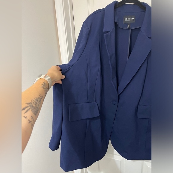 Eloquii NWT The Ultimate Stretch One Button Work Blazer Sz 28 Maritime Blue - Picture 6 of 13